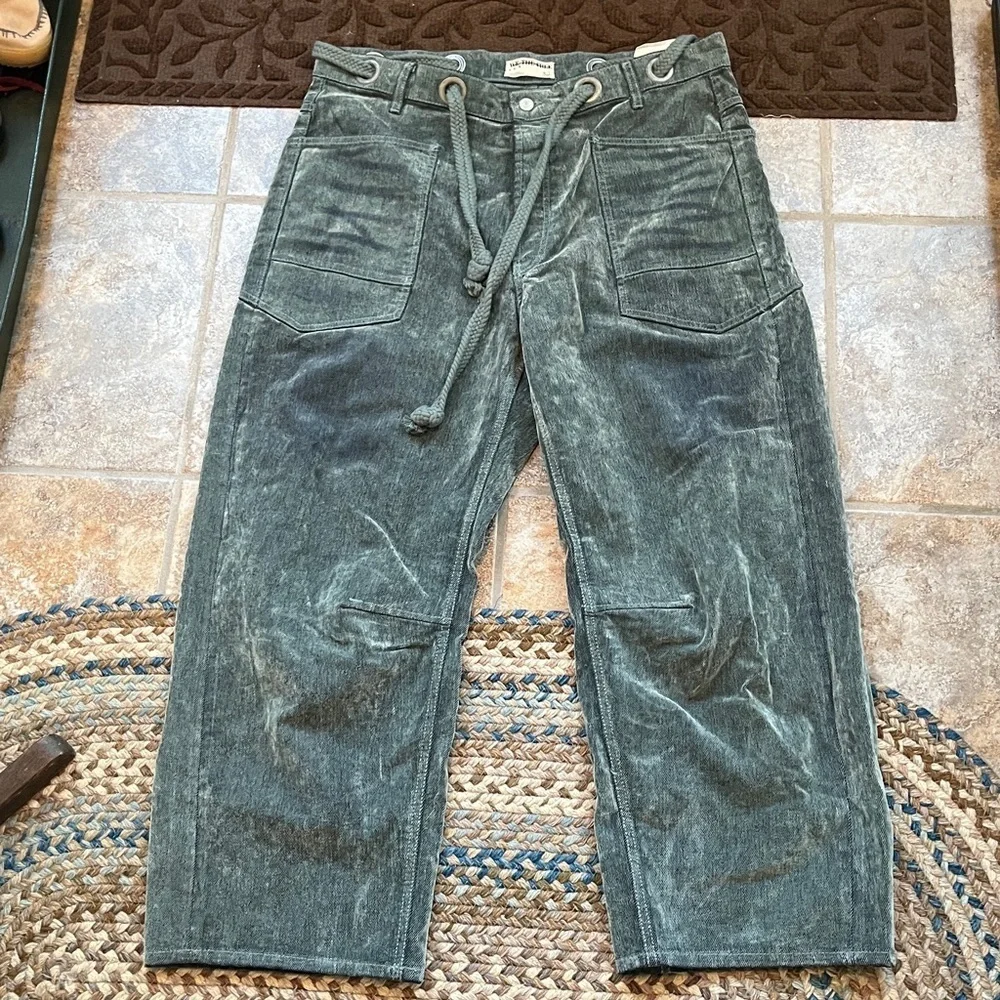 Free People We The Free Moxie Flocked Pull-On Barrel Jeans 32 NWT
